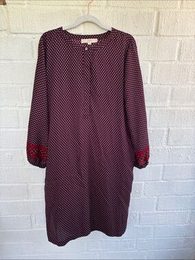 LOFT Burgundy Polka Dot Long Sleeve Dress